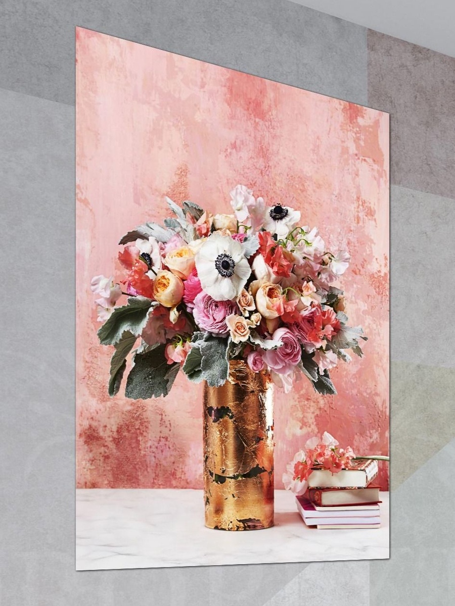 Flowers Bouquet with old Wall Texture Decorative Wall Art, 40cm x 60cm