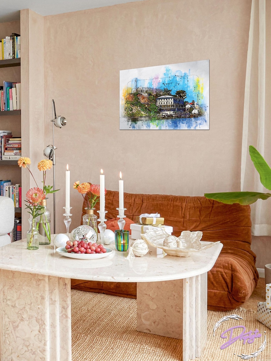 Beautiful Building Painting Wall Art Canvas with Wooden Frame, 60cm x 40cm