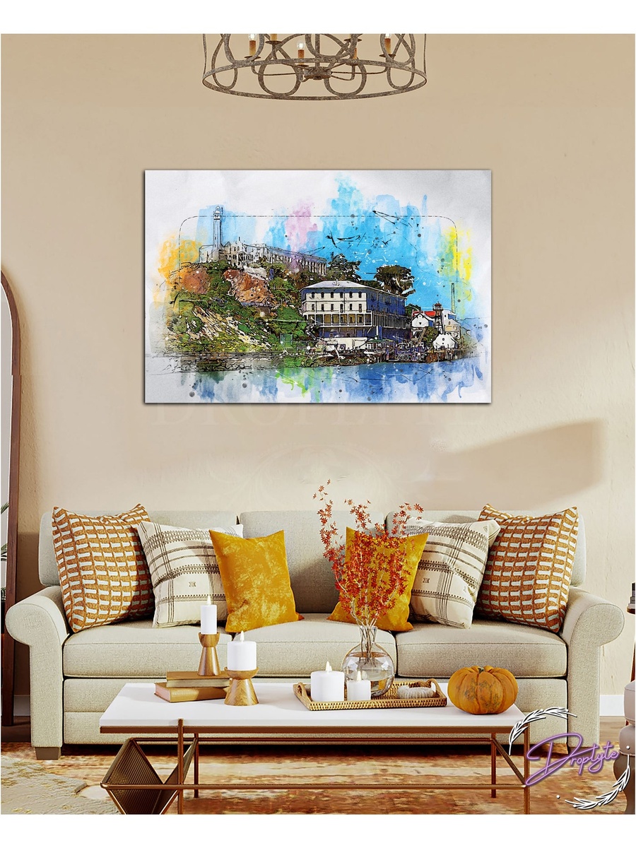 Beautiful Building Painting Wall Art Canvas with Wooden Frame, 60cm x 40cm