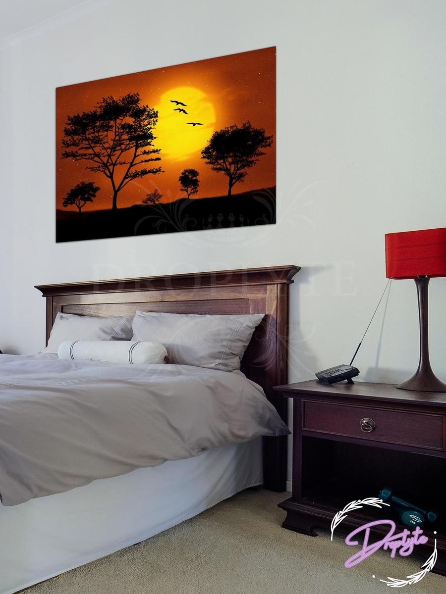Trees in the Dark Sunset Decorative Wall Art, 60cm x 40cm