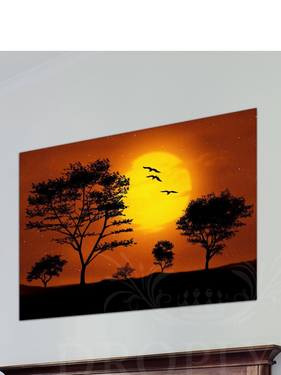 Trees in the Dark Sunset Decorative Wall Art, 60cm x 40cm