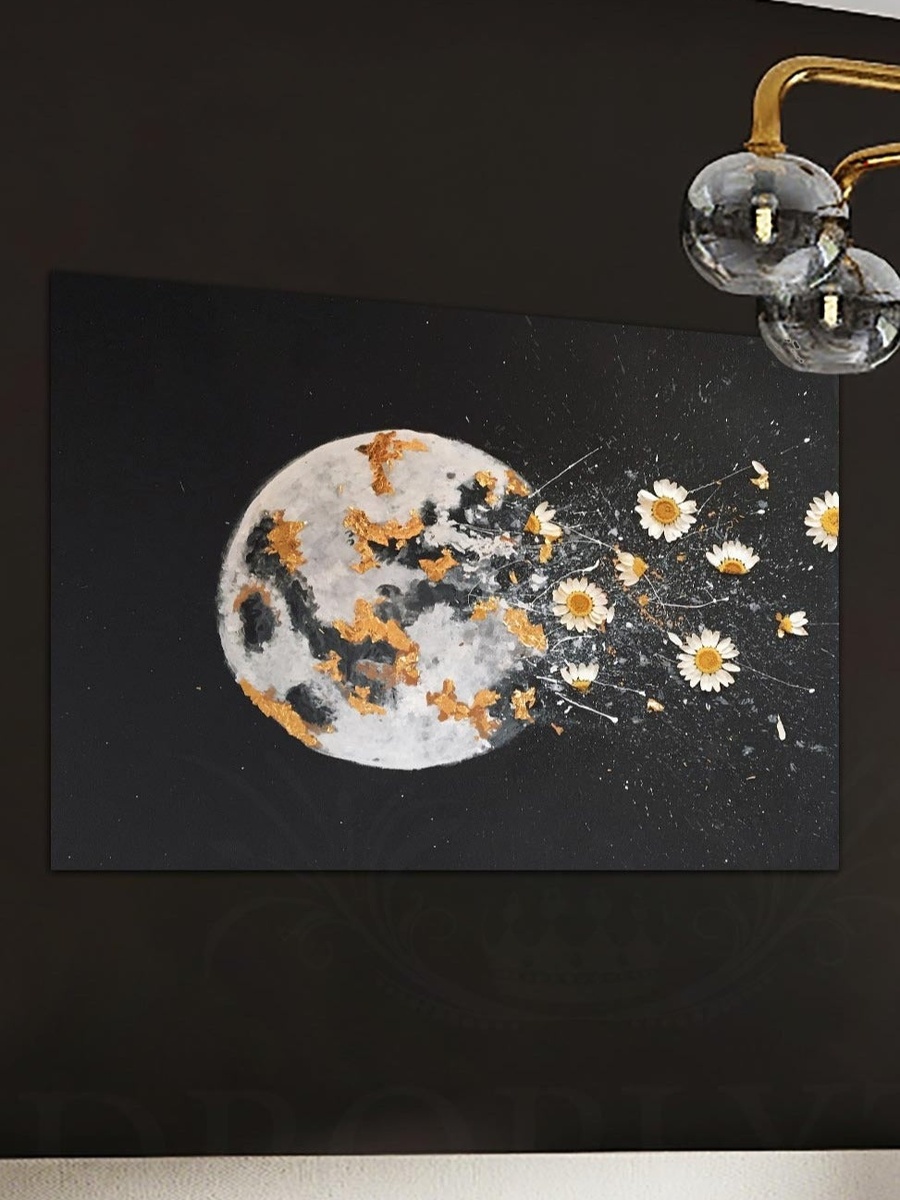 Multicolor Moon and Flowers Painting Decorative Wall Art, 60cm x 40cm