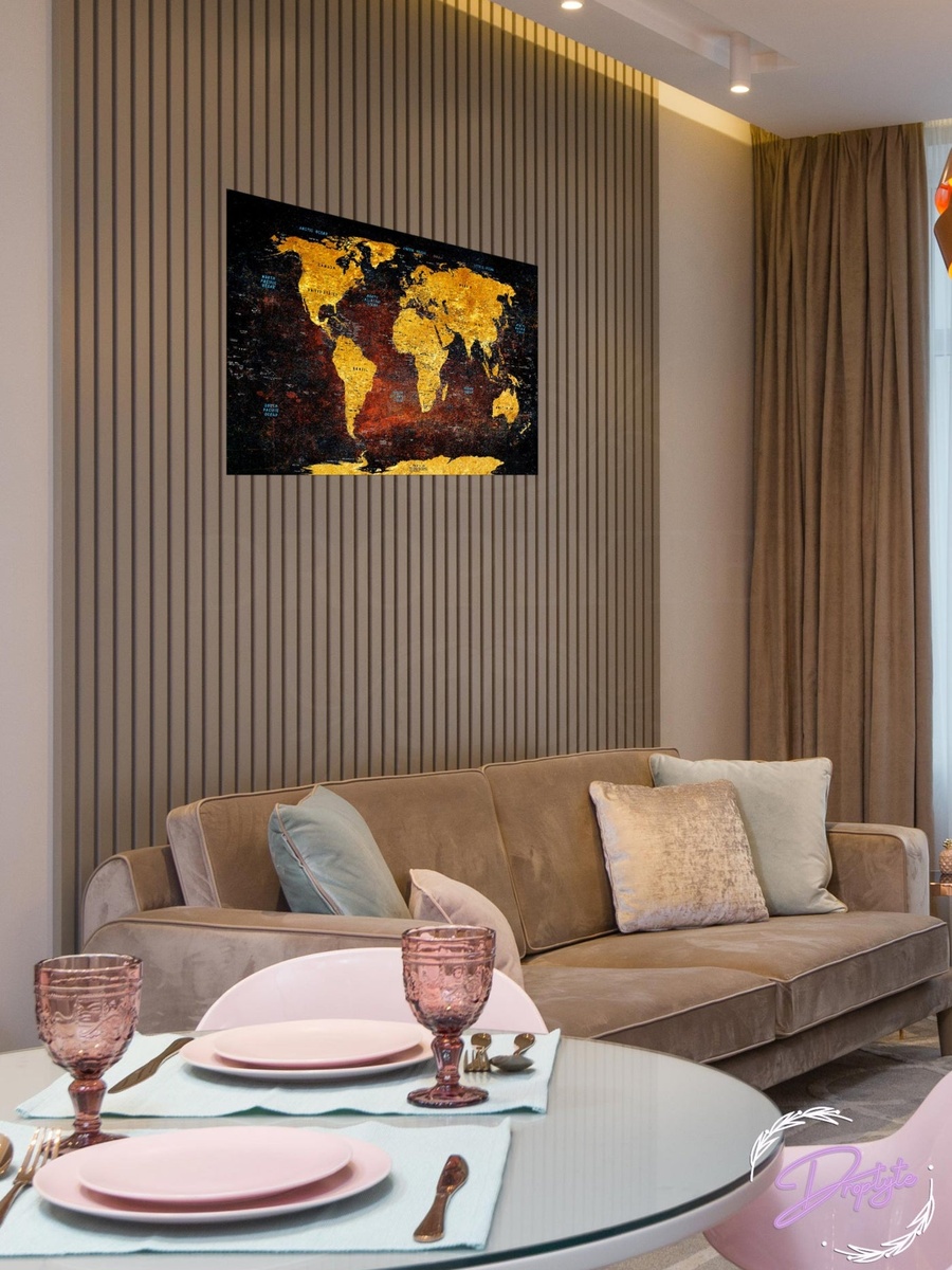 World Map Abstract Decorative Wall Art, 60cm x 40cm