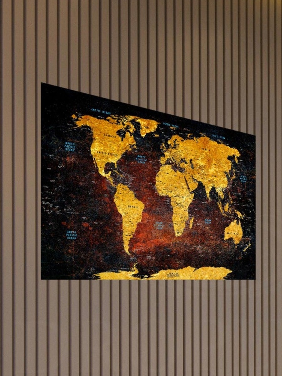 World Map Abstract Decorative Wall Art, 60cm x 40cm