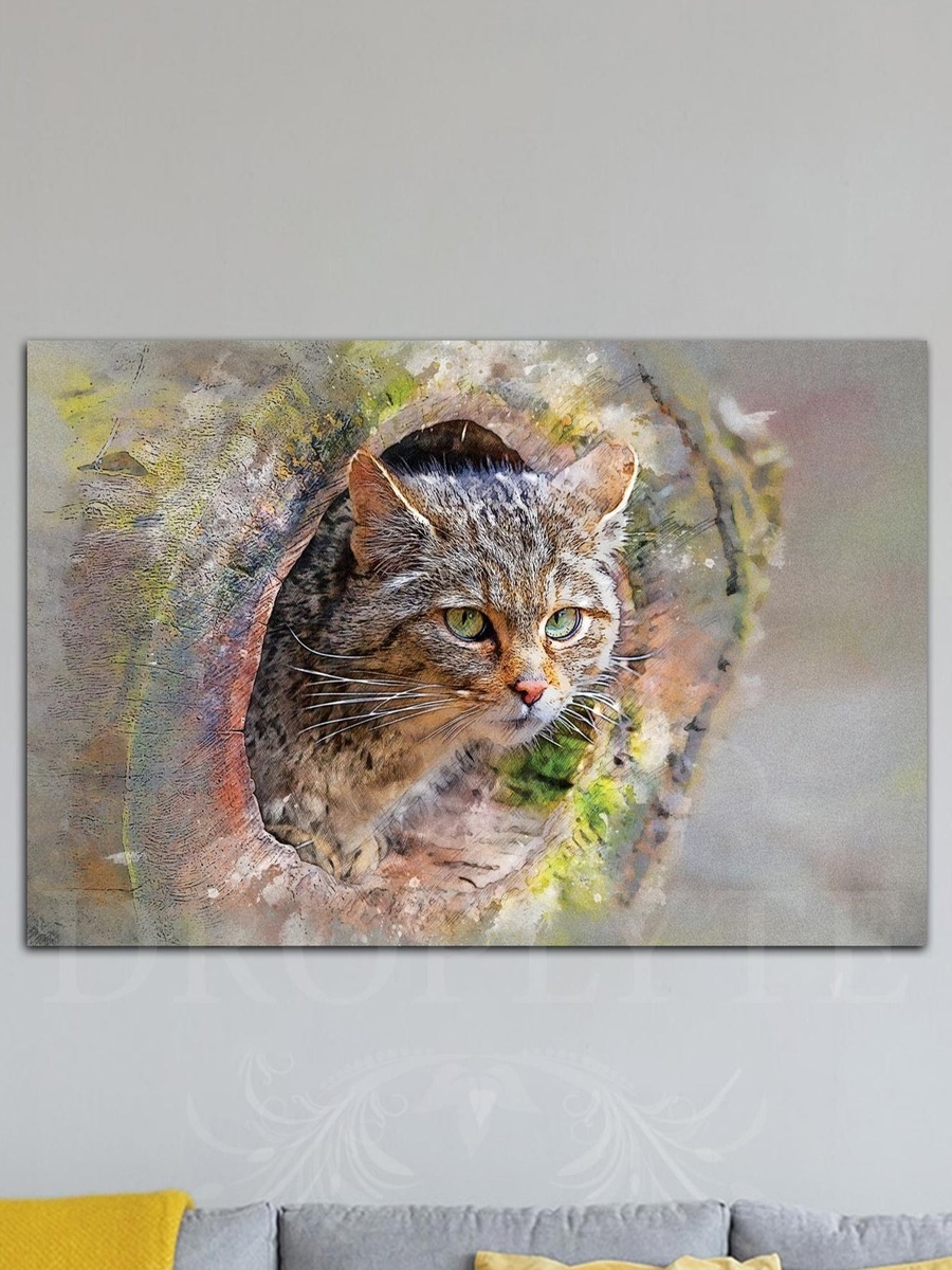 Beautiful Cat Painting Wall Art Canvas with Wooden Frame, 60cm x 40cm