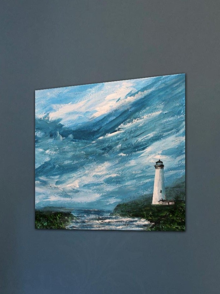 Lighthouse on the Beach Painting Decorative Wall Art, 30cm x 30cm