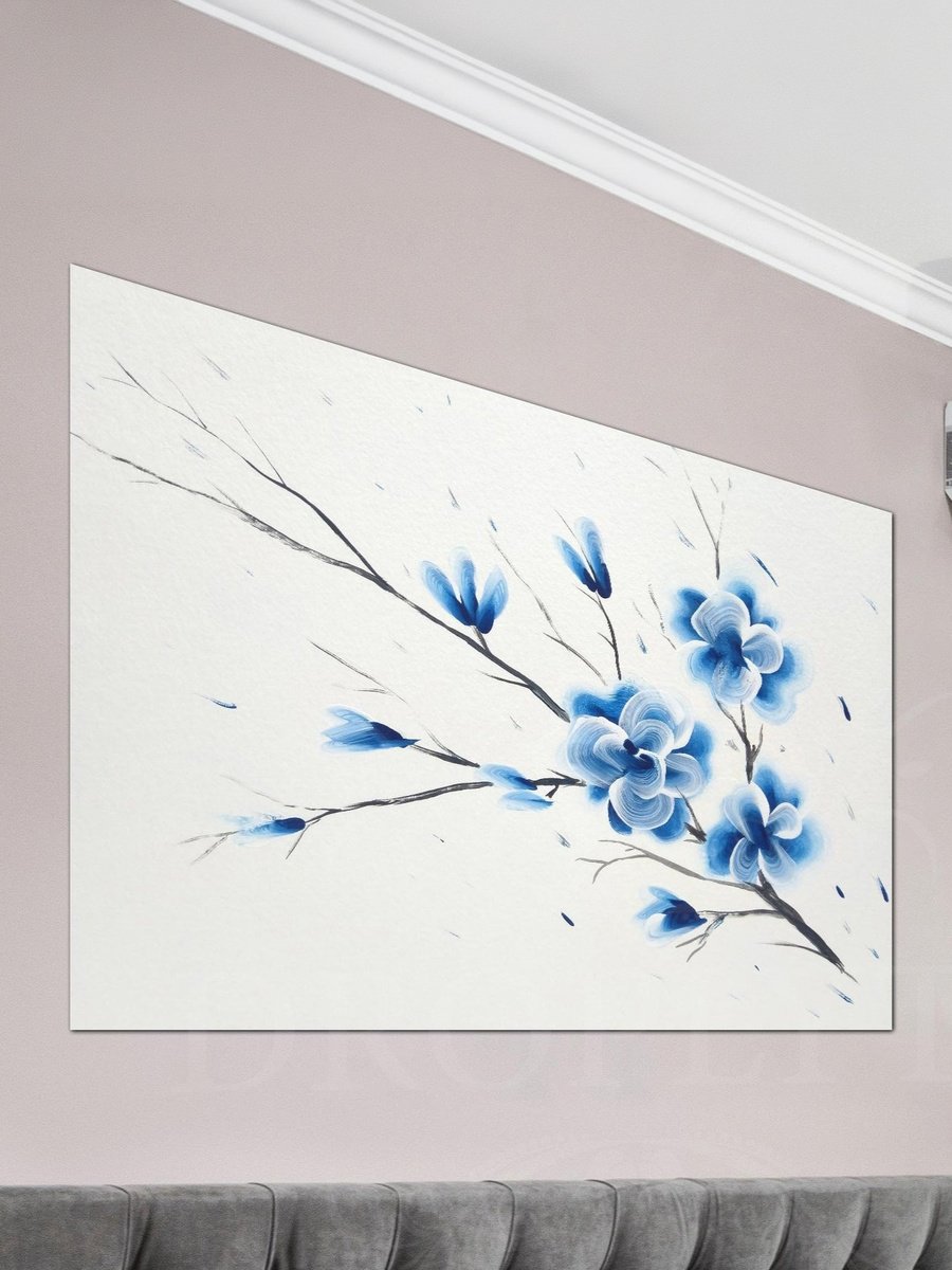 Blue Flowers Painting Decorative Wall Art, 60cm x 40cm