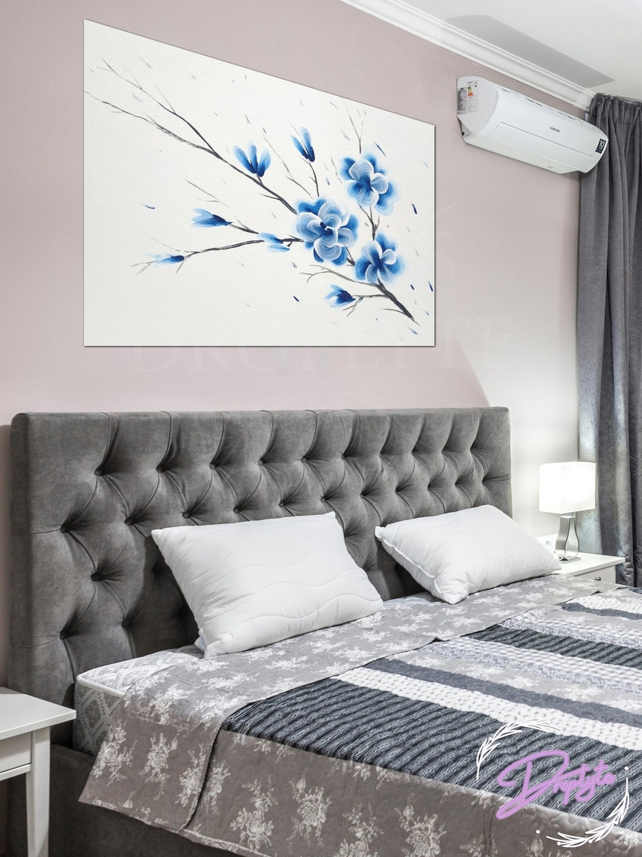 Blue Flowers Painting Decorative Wall Art, 60cm x 40cm
