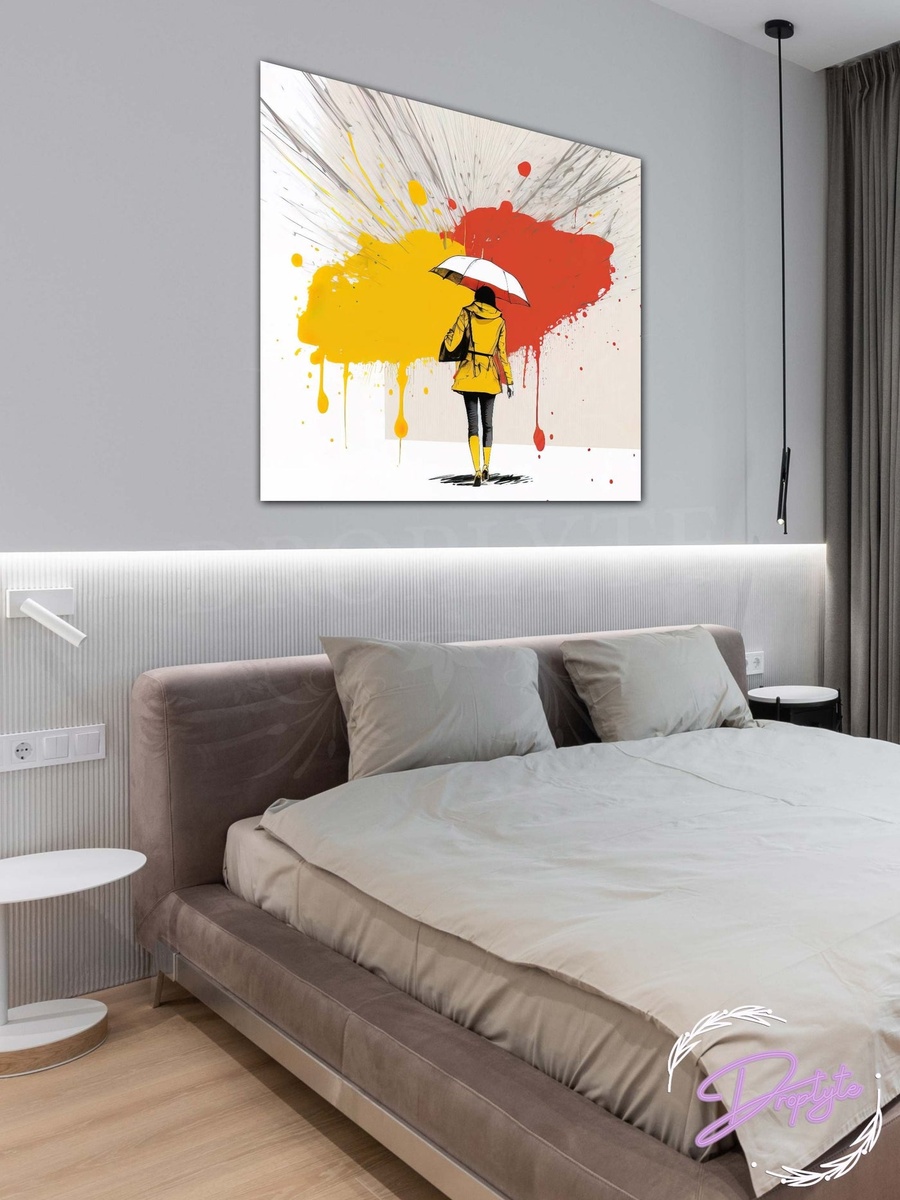 Girl with Umbrella Colorful Abstract Painting Decorative Wall Art, 50cm x 50cm