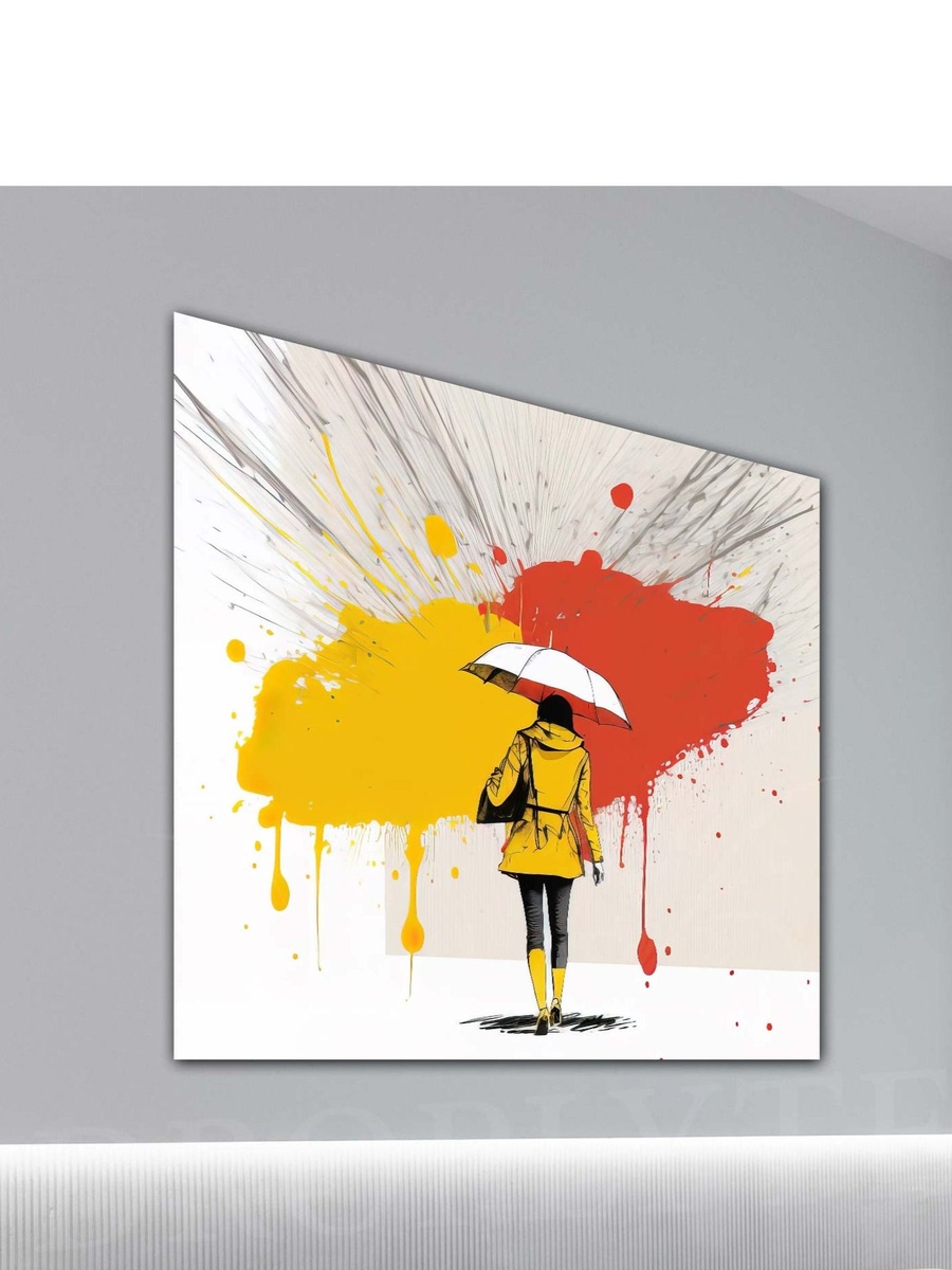 Girl with Umbrella Colorful Abstract Painting Decorative Wall Art, 50cm x 50cm