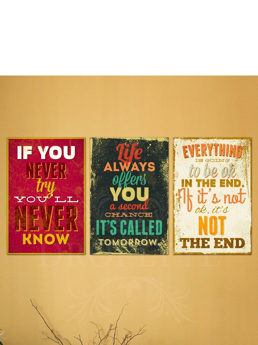 3-Piece New Style Motivational Typography Decorative Wall Art, 120cm x 60cm