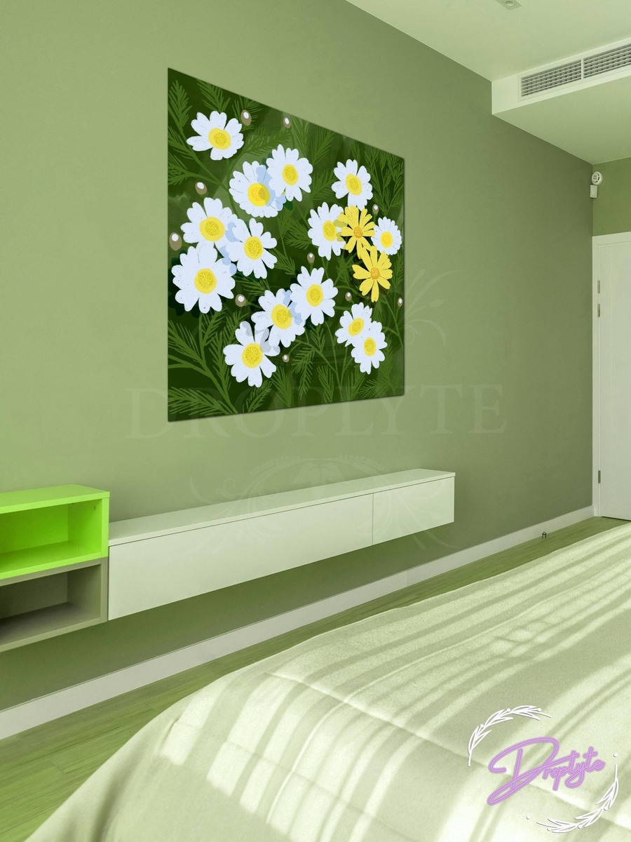 White and Yellow Flowers Vector Image Decorative Wall Art, 50cm x 50cm
