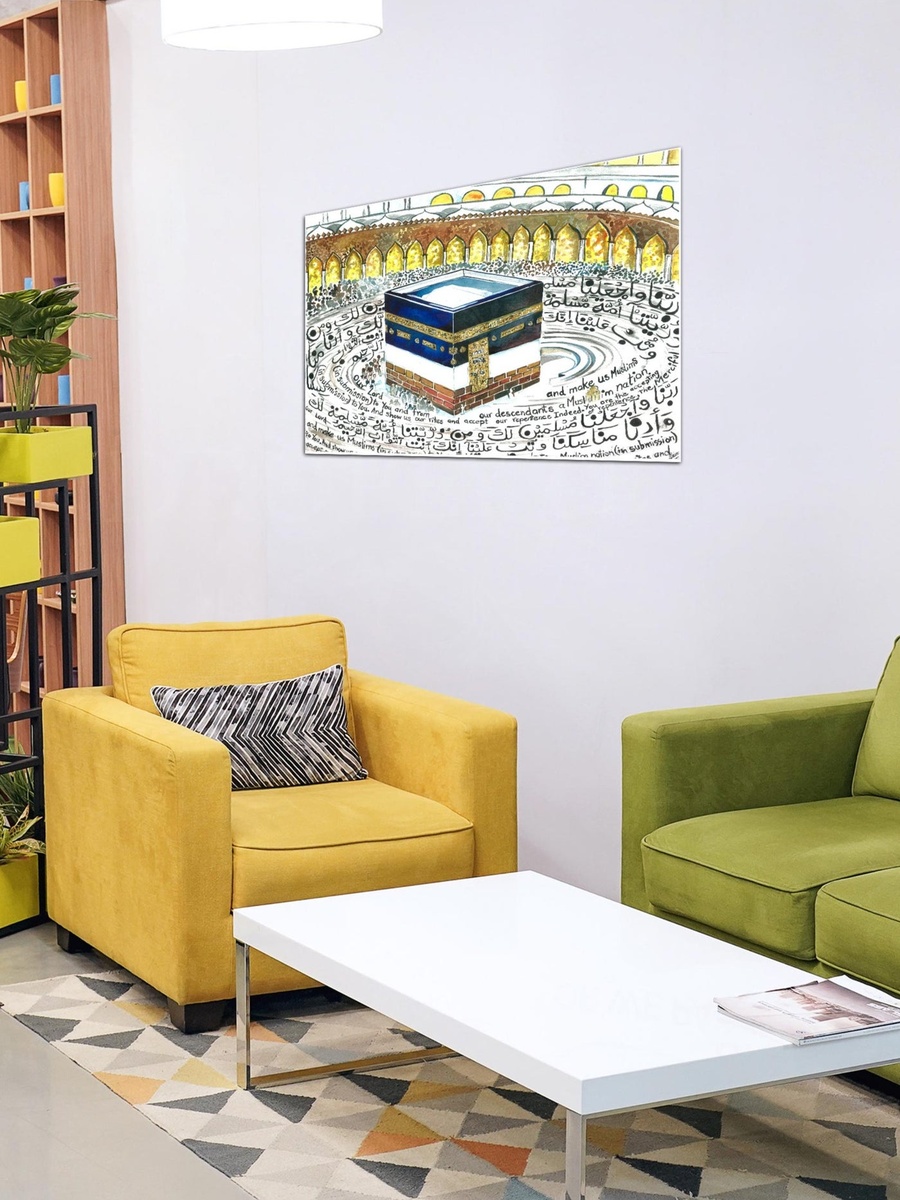لوحة فنية جدارية ديكورية للحرم والكعبة بمكة، 60 سم × 40 سم