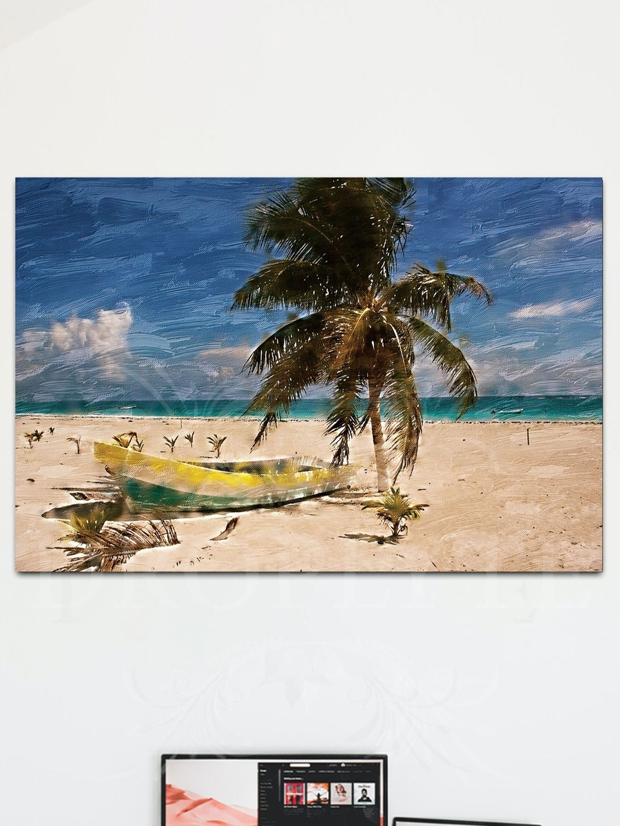 Beautiful Ocean Beach Painting Decorative Wall Art Canvas with Wooden Frame, 60cm x 40cm