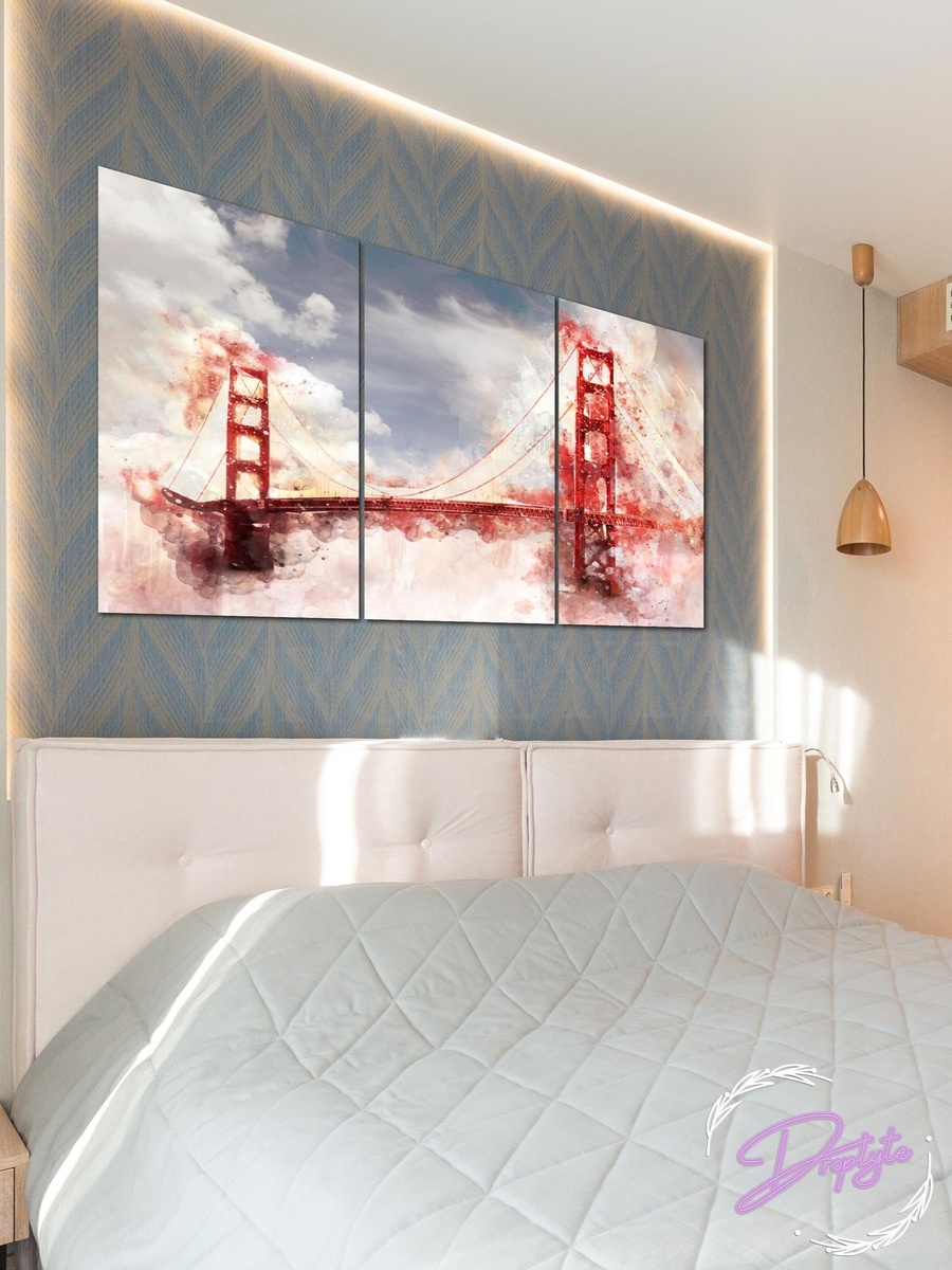 3-Piece Golden Gate Bridge Painting Decorative Wall Art, 120cm x 60cm