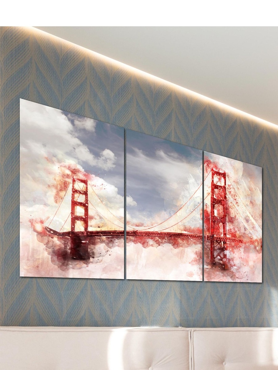3-Piece Golden Gate Bridge Painting Decorative Wall Art, 120cm x 60cm