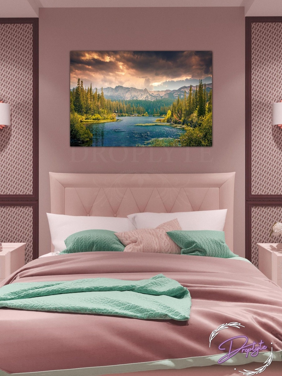 Lake View With Mountains Decorative Wall Art, 60cm x 40cm