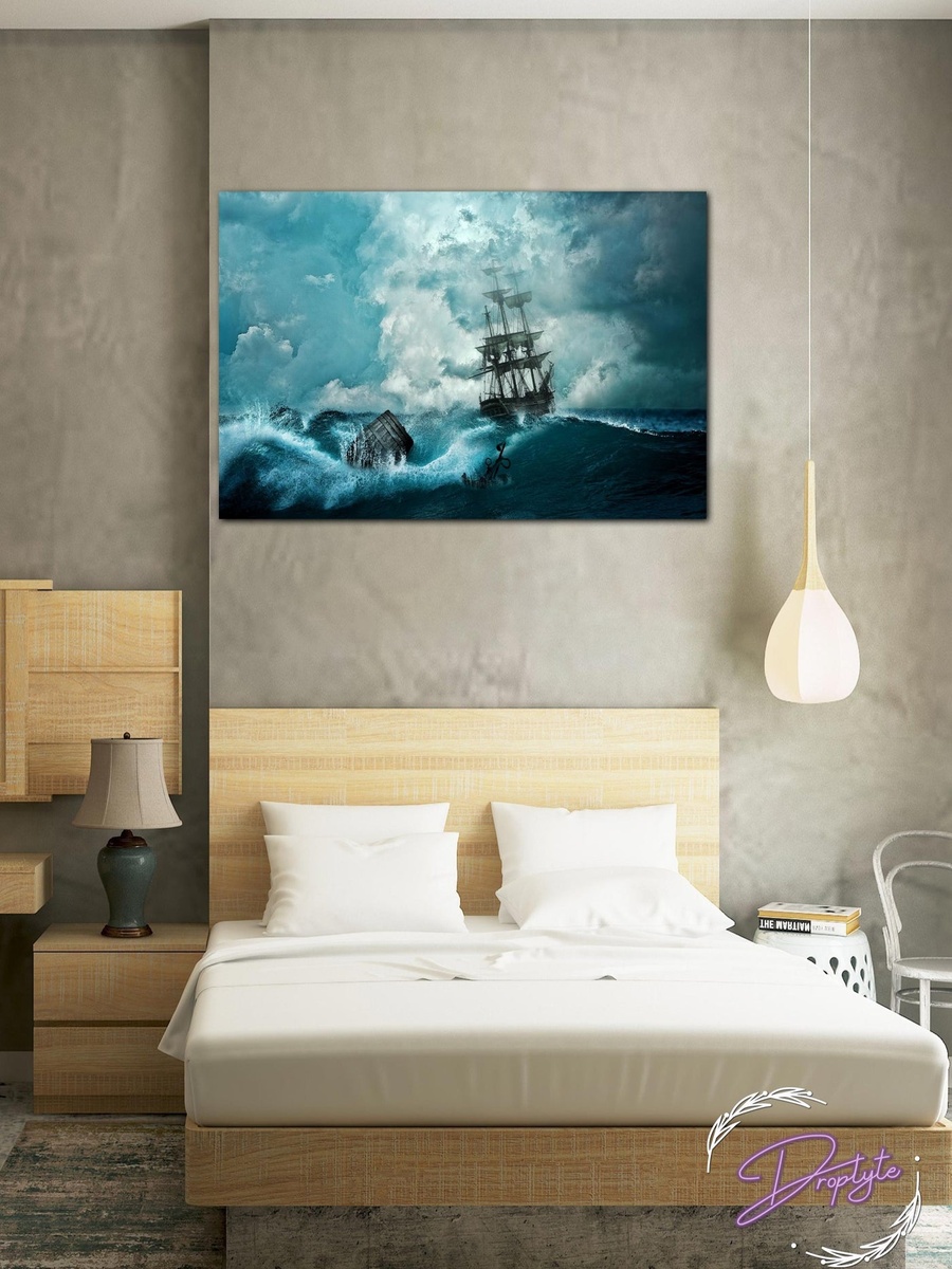 Sailing Ship in Ocean Painting Decorative Wall Art, 60cm x 40cm