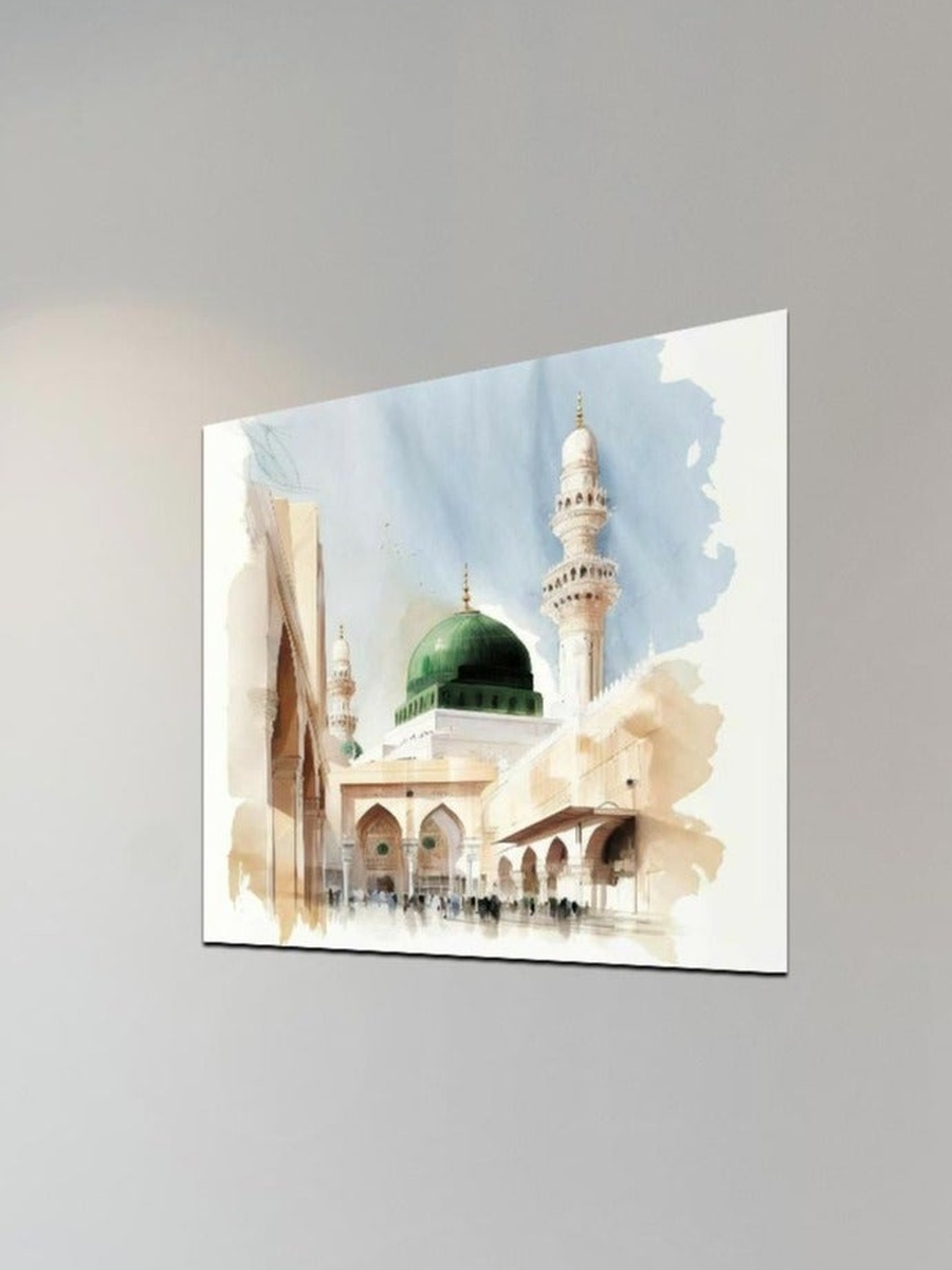 Multicolor Masjid Al-Nabwi Madina Painting Decorative Wall Art, 30cm x 30cm