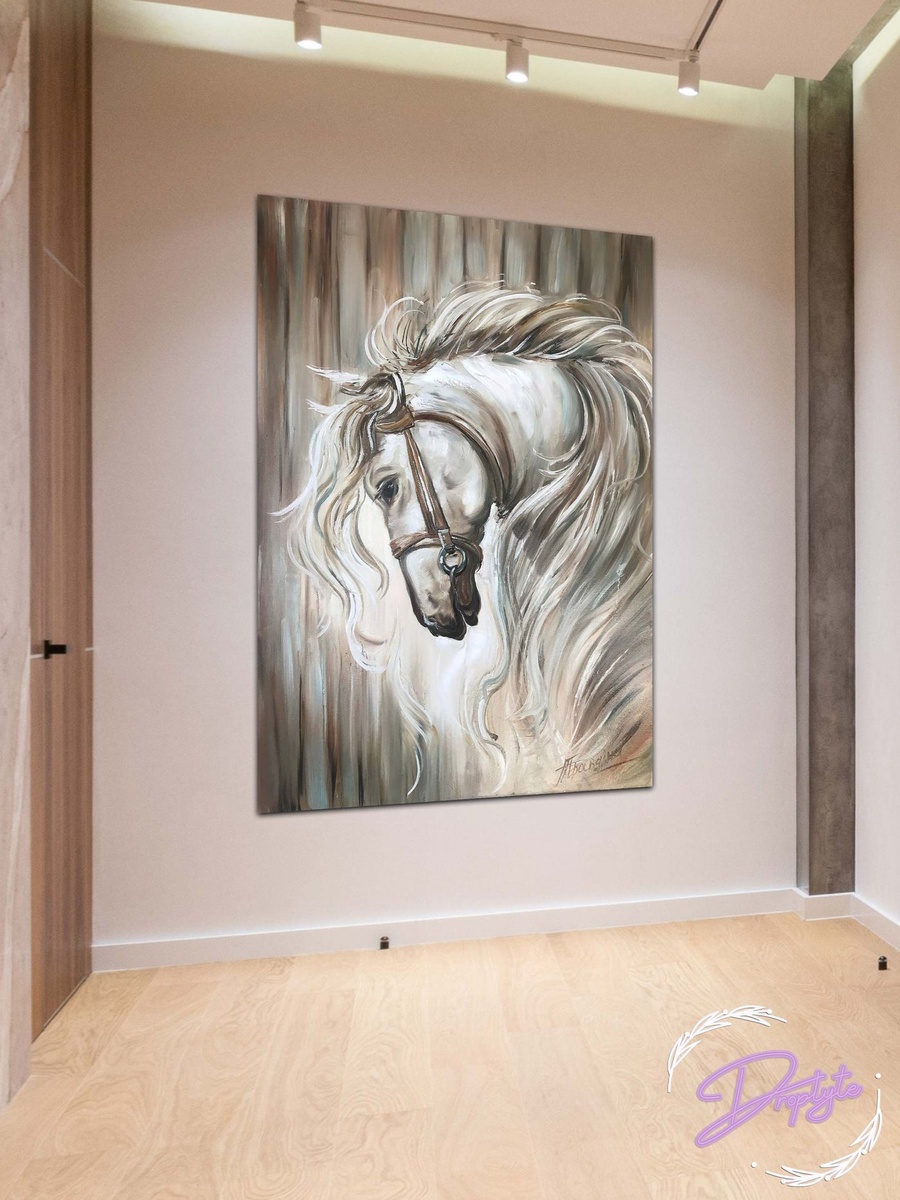 White Horse Face Painting Decorative Wall Art 40cm x 60cm