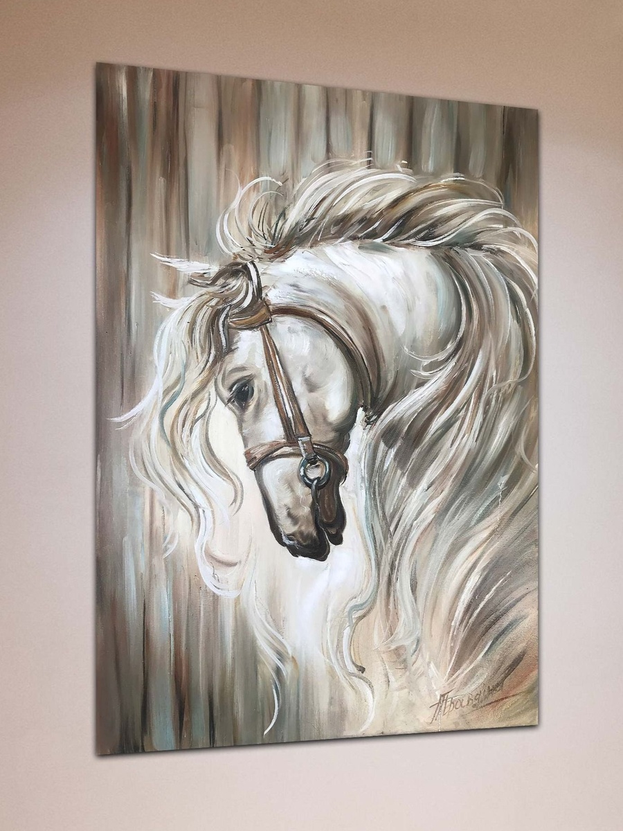 White Horse Face Painting Decorative Wall Art 40cm x 60cm