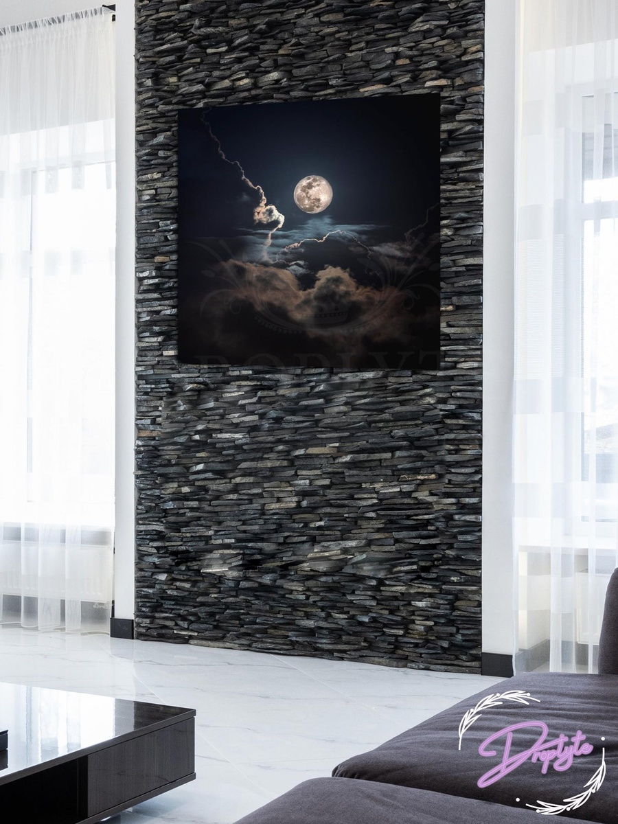 Full Moon Dark Night Painting Decorative Wall Art, 50cm x 50cm