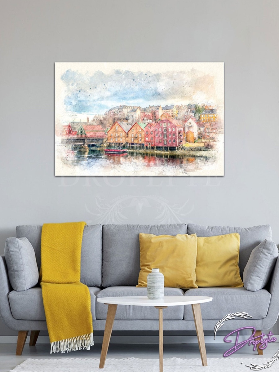 Beautiful Buildings Painting Decorative Wall Art Canvas with Wooden Frame, 60cm x 40cm