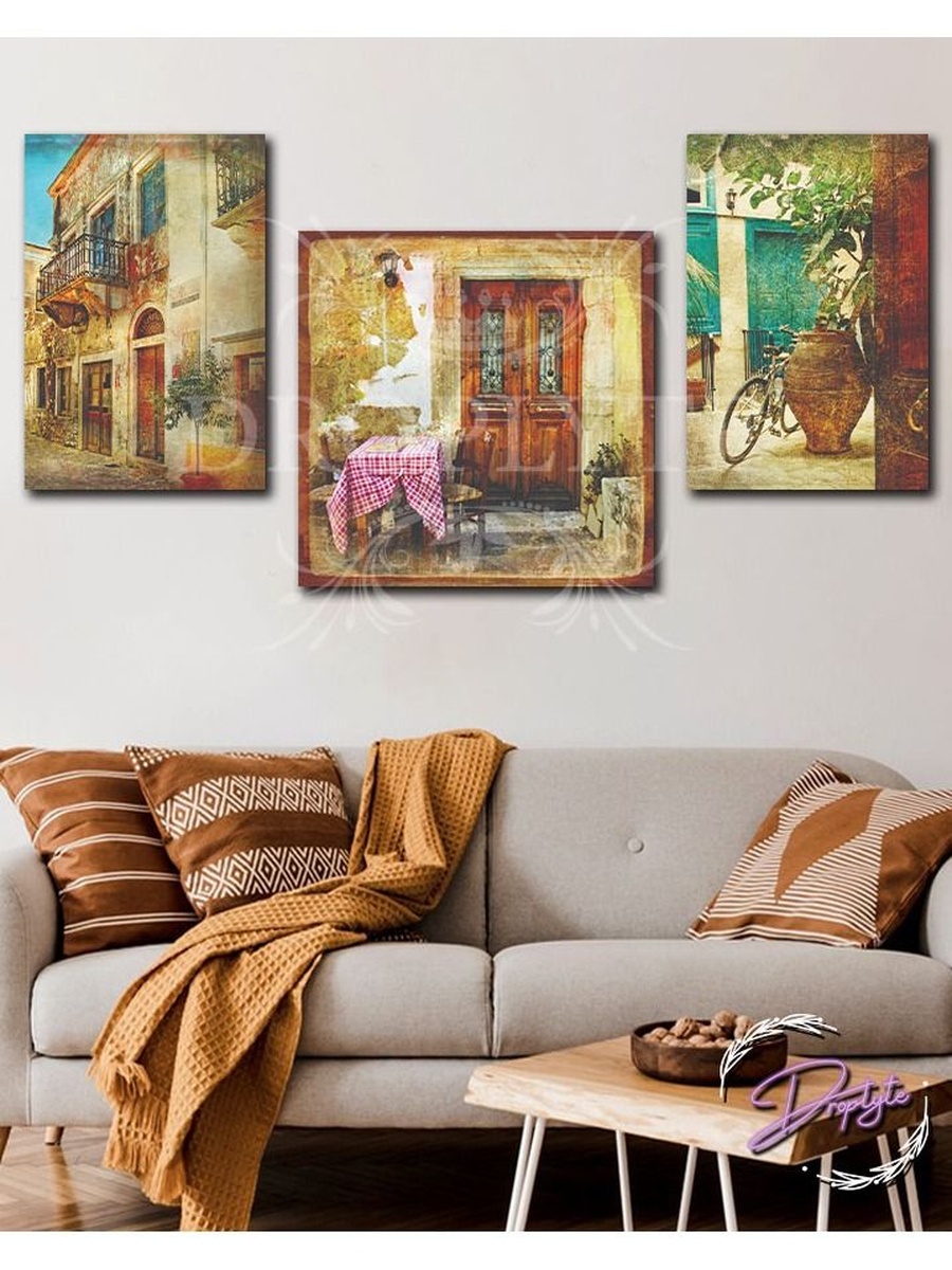 3-Piece Beautiful Vintage street Wall Art Wall Decor Card Board MDF Home Decor