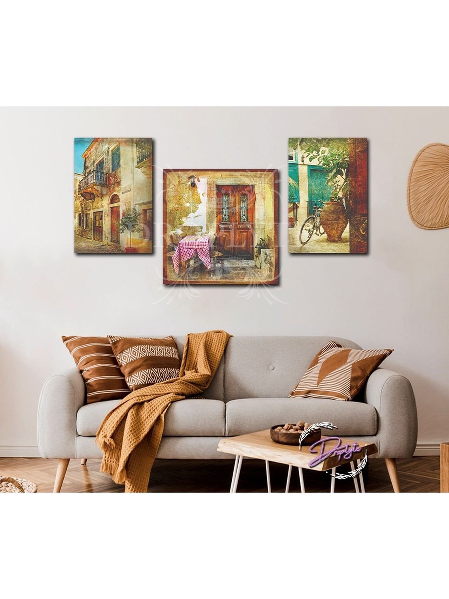 3-Piece Beautiful Vintage street Wall Art Wall Decor Card Board MDF Home Decor