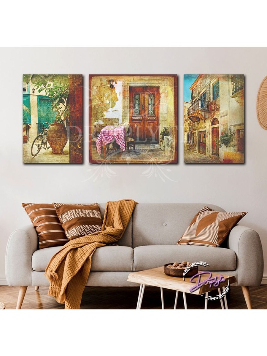 3-Piece Beautiful Vintage street Wall Art Wall Decor Card Board MDF Home Decor