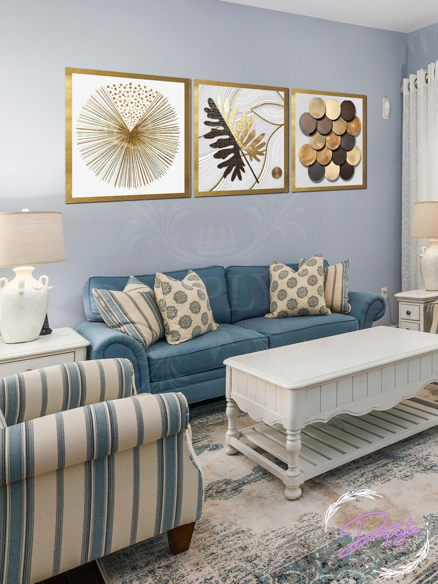 3-Piece Golden and Black Abstract Digital Art Decorative Wall Art 120cm x 40cm