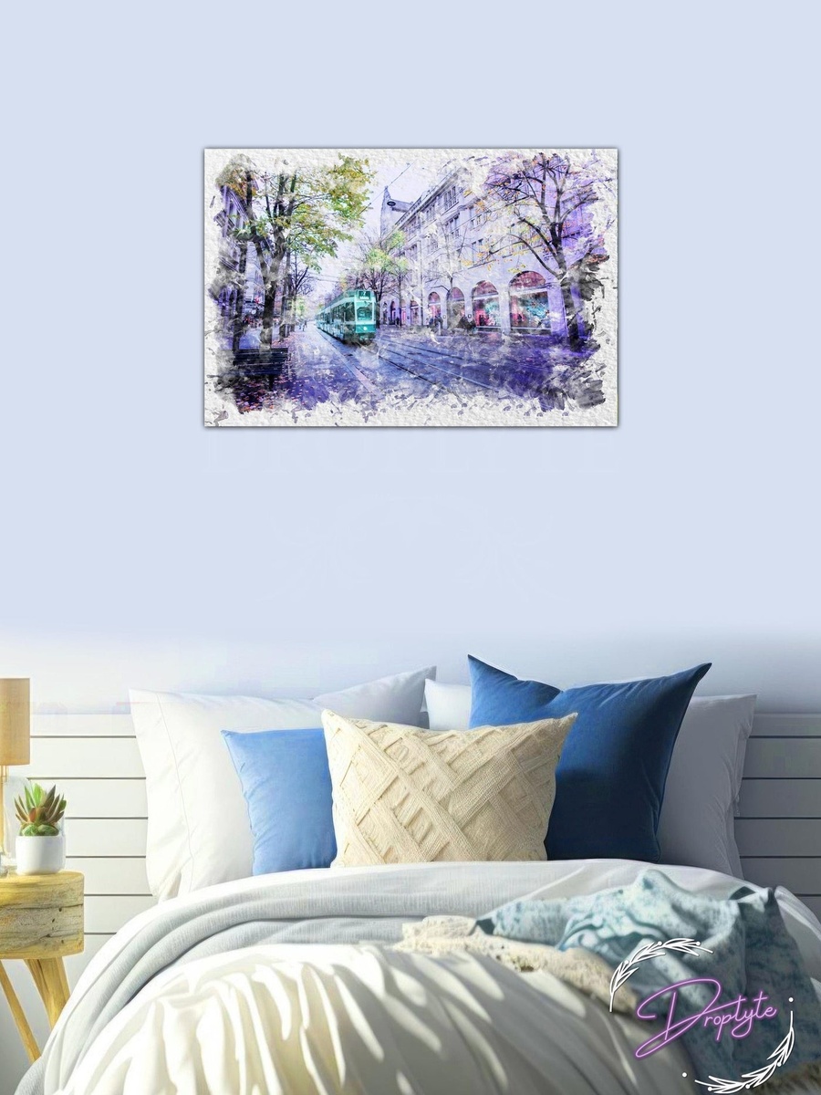 Train Railways in the city Painting Decorative Wall Art, 60cm x 40cm