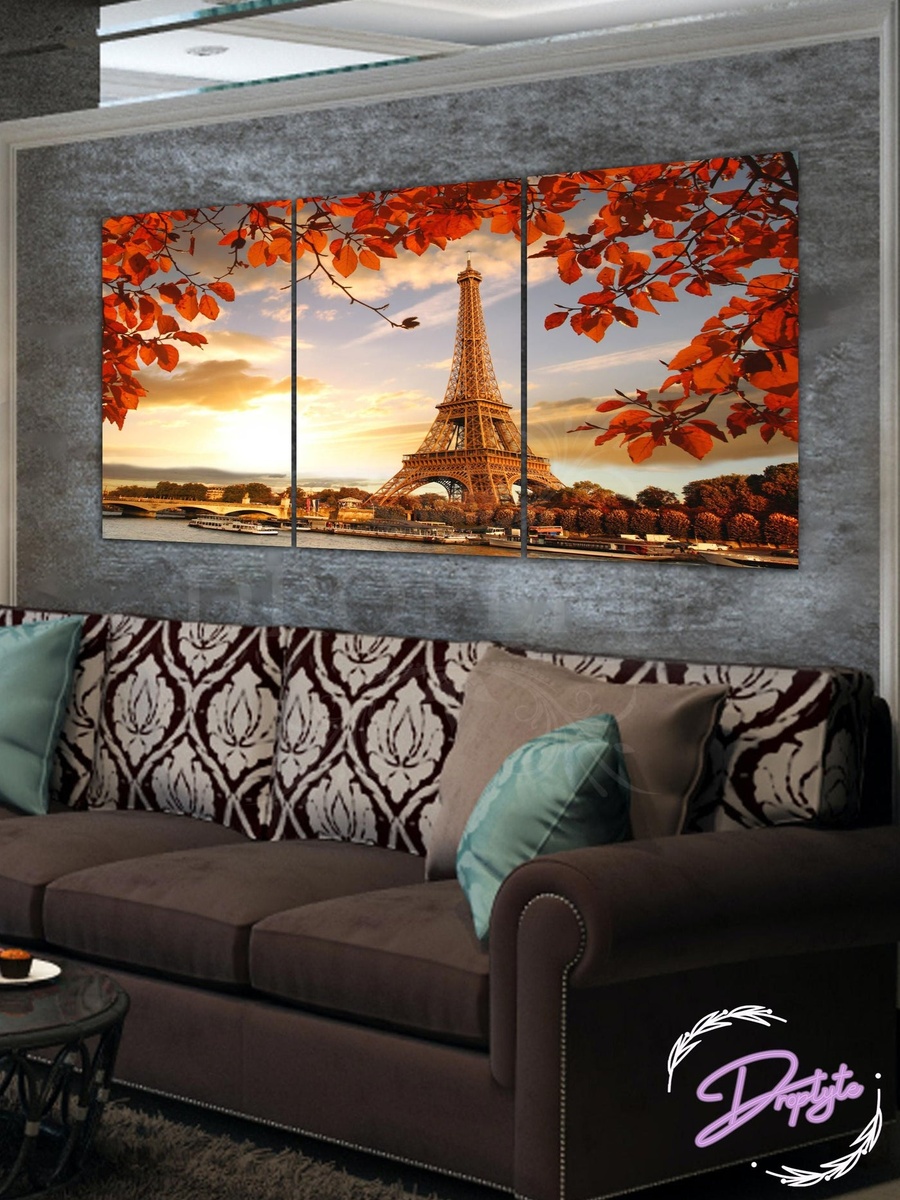 3-Piece Eifel Tower Paris City View Decorative Wall Art, 120cm x 60cm