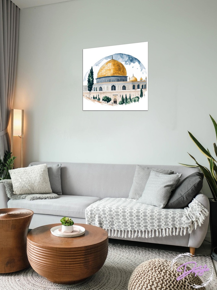 لوحة جدارية ديكورية لرسم رقمي للمسجد الأقصى فلسطين متعدد الألوان، 50 سم × 50 سم