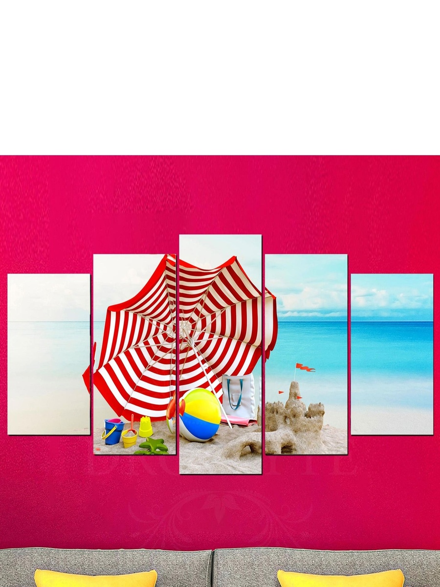 5-Piece Umbrella and Toys on the Beach Decorative Wall Art 100cm x 60cm