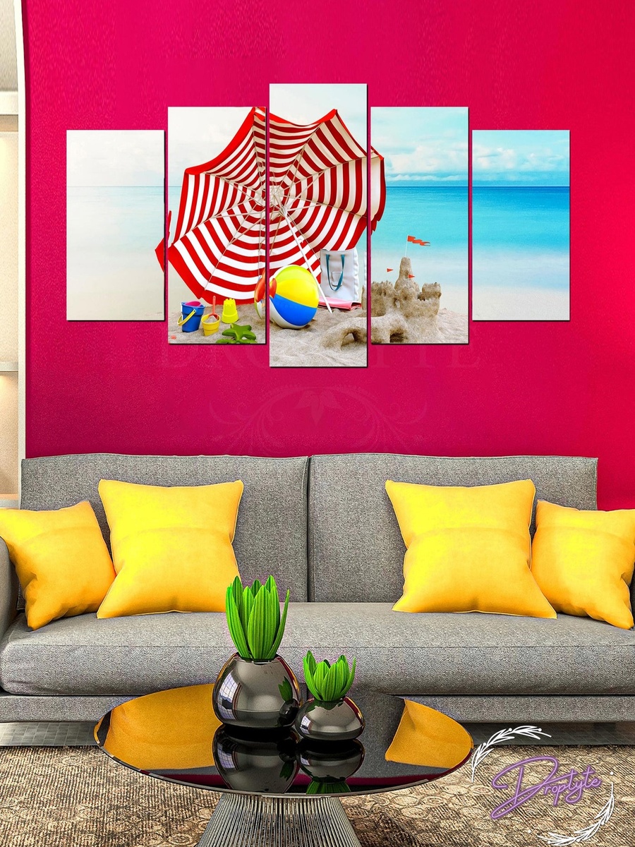 5-Piece Umbrella and Toys on the Beach Decorative Wall Art 100cm x 60cm