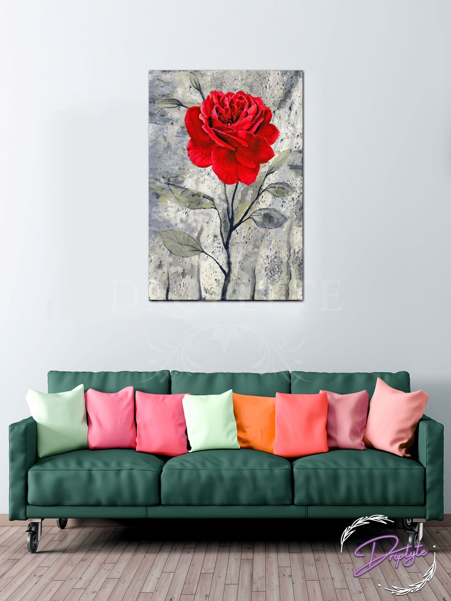 Beautiful Red Flower Painting Wall Art Canvas with Wooden Frame 40cm x 60cm