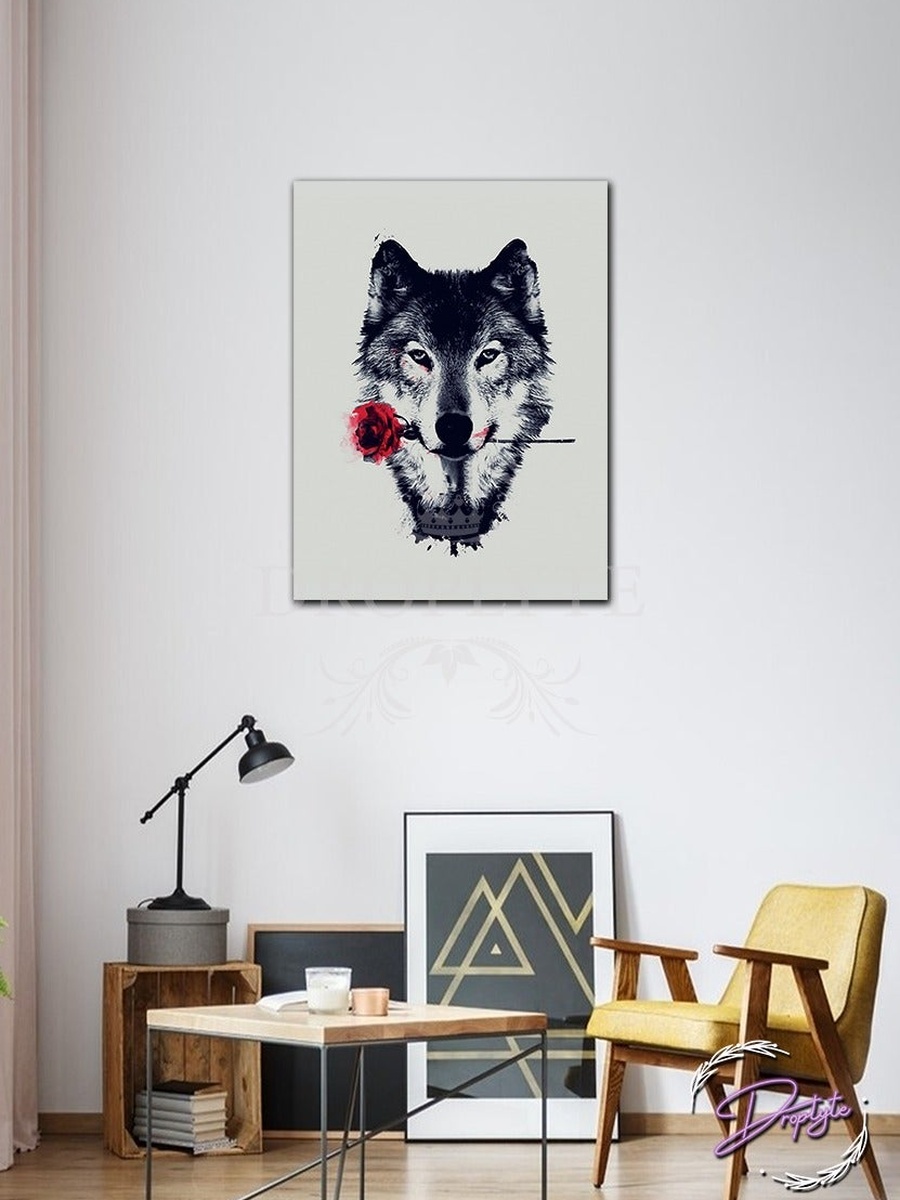 Beautiful Wolf Wall Art Canvas with Wooden Frame, 30cm x 40cm