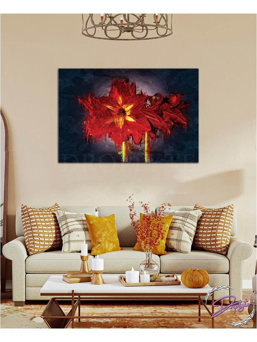 Beautiful Red Flowers Painting Decorative Wall Art, 60cm x 40cm