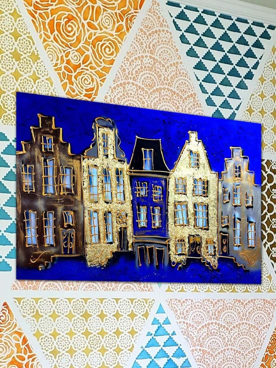 Multicolor Buildings Abstract Painting Decorative Wall Art, 60cm x 40cm