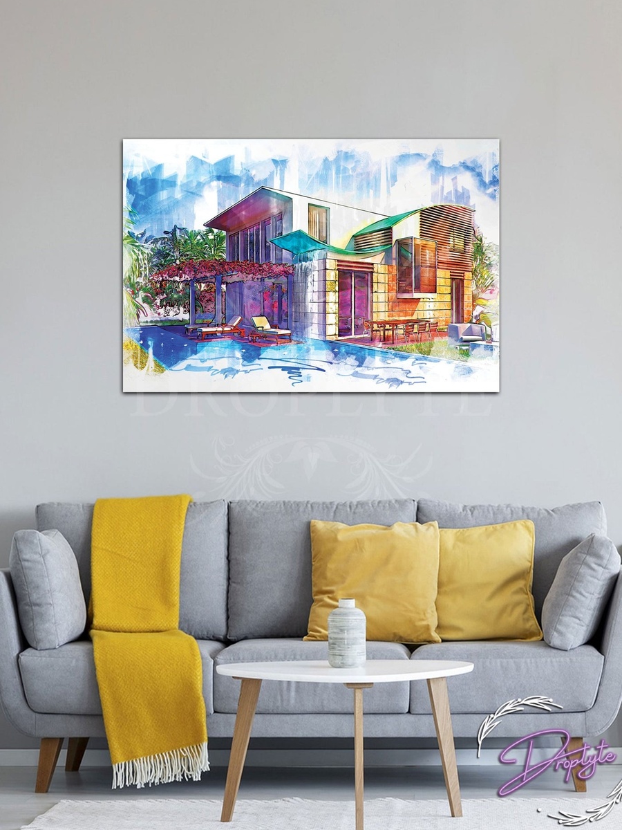 Beautiful Building Painting Decorative Wall Art Canvas with Wooden Frame, 60cm x 40cm