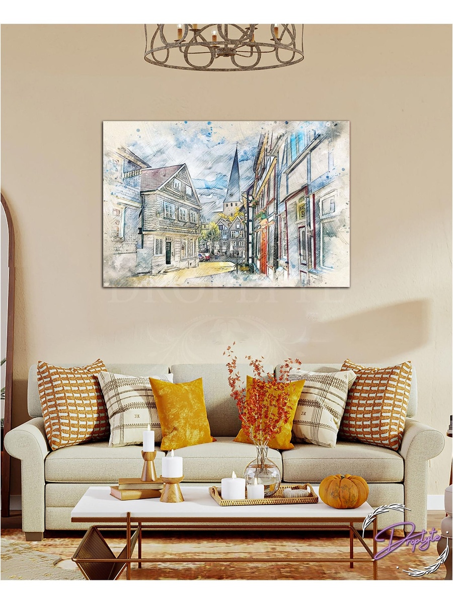لوحة جدارية ديكورية لرسم منظر الشارع الجميل، 60 سم × 40 سم