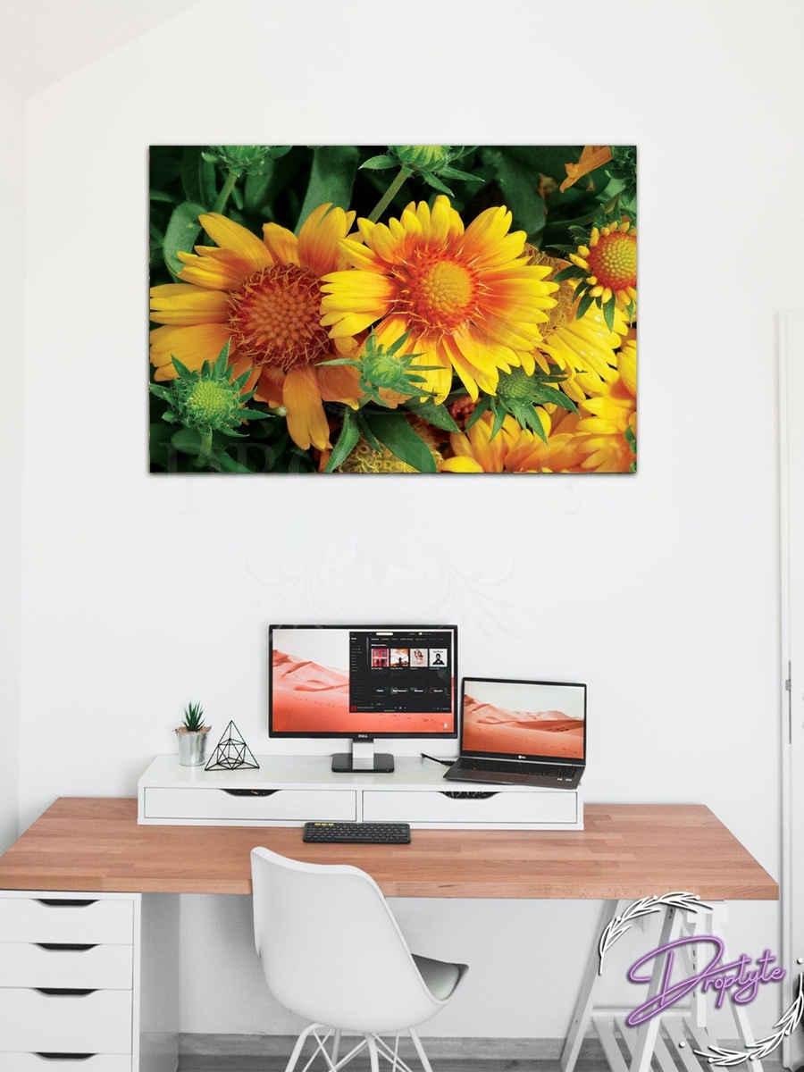 Lovely Yellow Flowers Decorative Wall Art Canvas with Wooden Frame, 60cm x 40cm