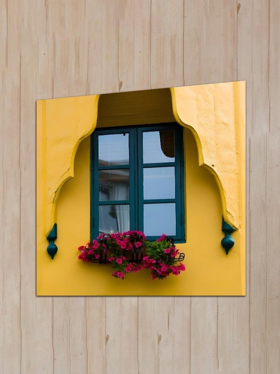 Windows With Flowers Decoration Decorative Wall Art, 30cm x 30cm