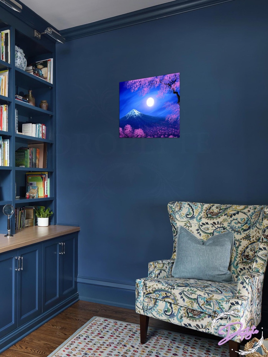 Multicolor Full Moon Night View Digital Painting Decorative Wall Art, 30cm x 30cm