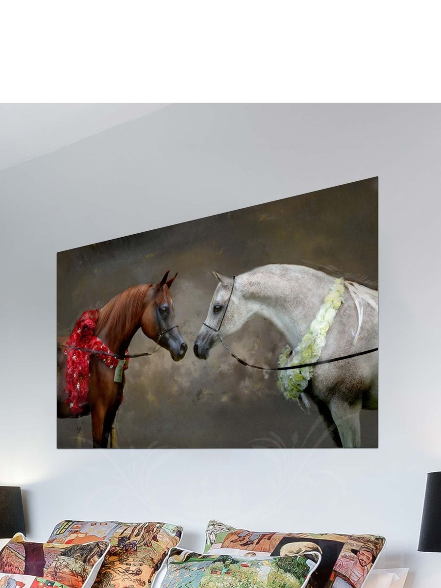 Brown and Grey Horses Artwork Decorative Wall Art, 60cm x 40cm