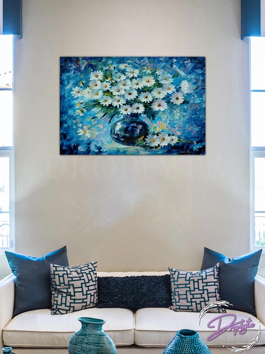 Blue and White Flowers bouquet Painting Decorative Wall Art, 60cm x 40cm