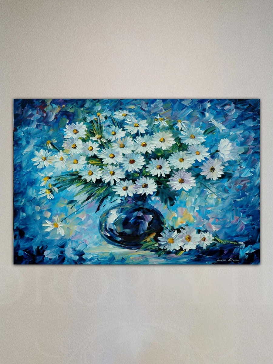 Blue and White Flowers bouquet Painting Decorative Wall Art, 60cm x 40cm