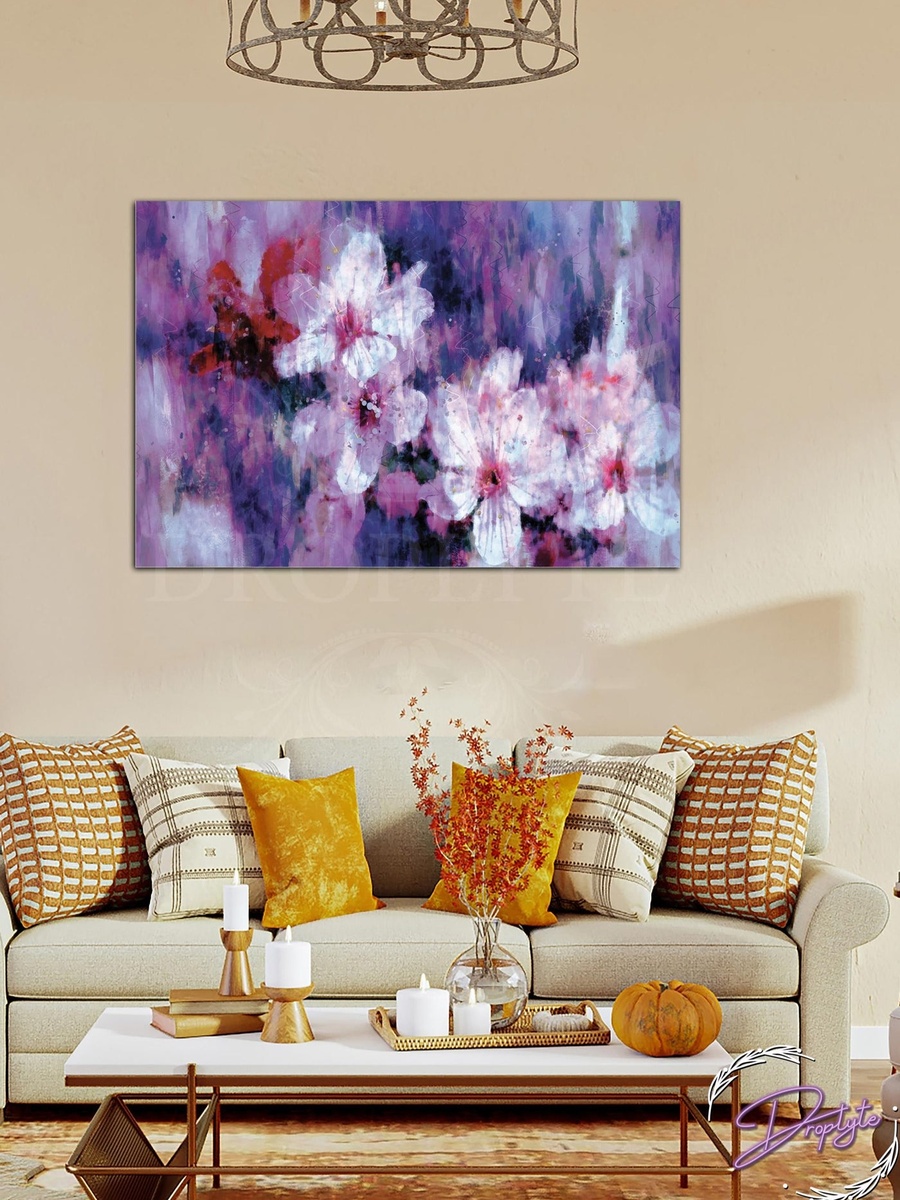 Beautiful White Flowers Painting Decorative Wall Art, 60cm x 40cm