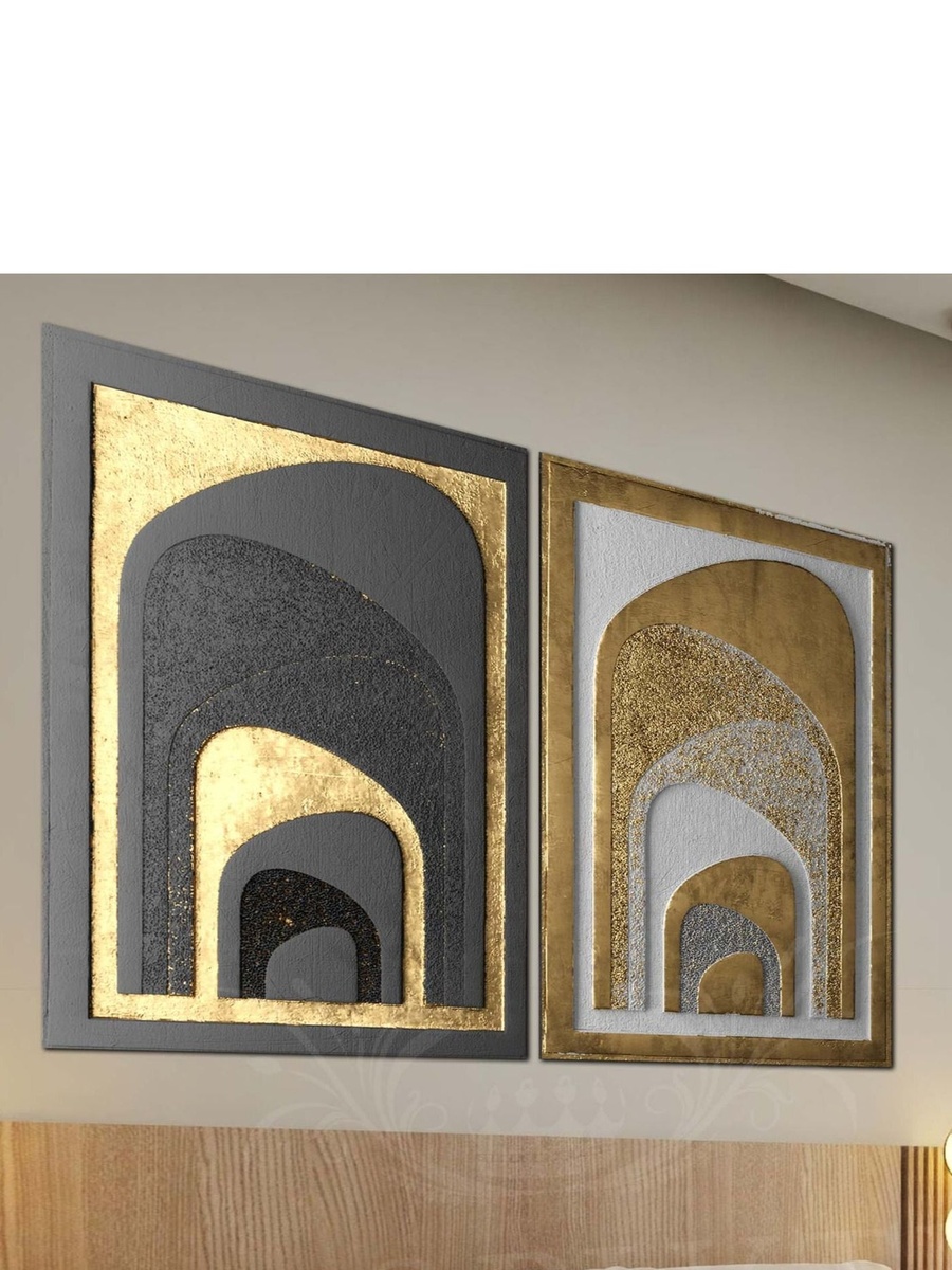 2-Piece Black and Golden Abstract Digital Painting Decorative Wall Art, 120cm x 80cm